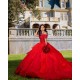 Tiered Off Shoulder Quince Dress Red Vestidos De 15 Anos Sweetheart Neck Birthday Party Dress