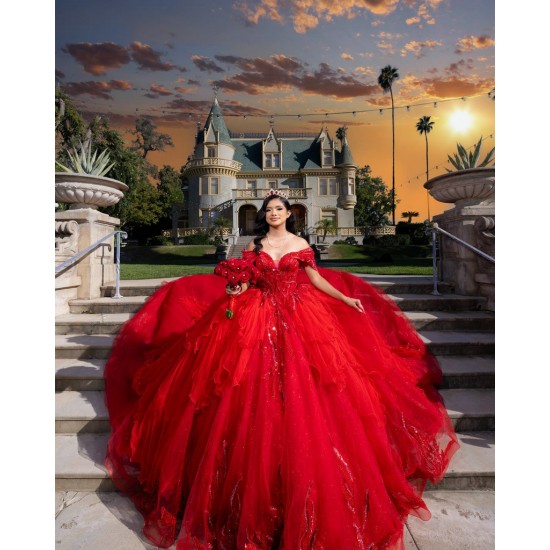 Tiered Off Shoulder Quince Dress Red Vestidos De 15 Anos Sweetheart Neck Birthday Party Dress