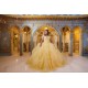 V Neck Gold Quinceanera Dress Off Shoulder Sweet 15 Gowns Lace Appliques Vestidos De 15 Anos Ruffled 2024 Instagram Gowns