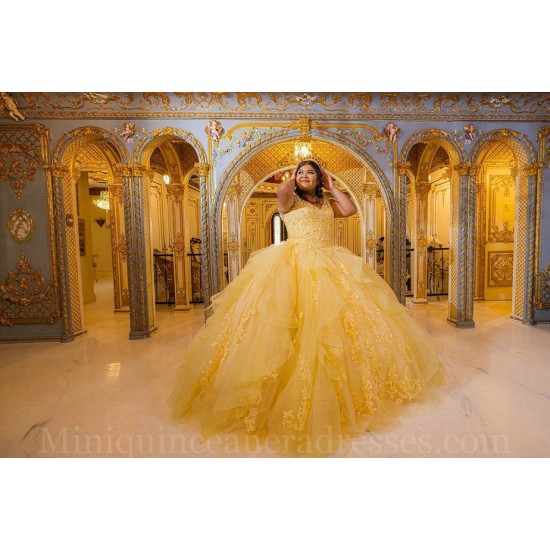 V Neck Gold Quinceanera Dress Off Shoulder Sweet 15 Gowns Lace Appliques Vestidos De 15 Anos Ruffled 2024 Instagram Gowns