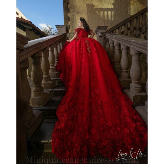 V Neck Off Shoulder Red Quince Dresses Vestidos De 15 Anos Birthday Party Dress Lace Appliques 2024 Instagram Gowns