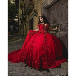 V Neck Off Shoulder Red Quince Dresses Vestidos De 15 Anos Birthday Party Dress Lace Appliques 2024 Instagram Gowns