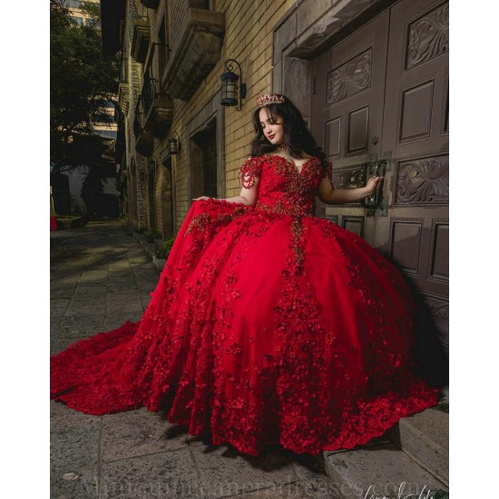 V Neck Off Shoulder Red Quince Dresses Vestidos De 15 Anos Birthday Party Dress Lace Appliques 2024 Instagram Gowns