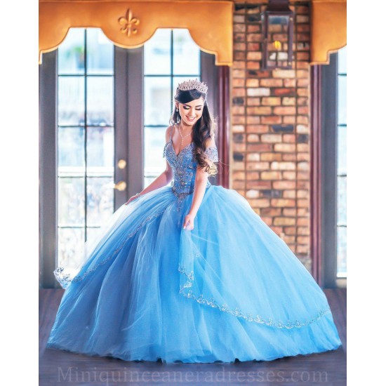 V Neck Sky Blue Quince Dress Spaghetti Strap 15 Anos Crystal Sleeveless 15 Year Old Birthday Party Gowns