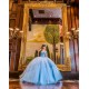 V Neck Sky Blue Quince Dress Spaghetti Strap 15 Anos Crystal Sleeveless 15 Year Old Birthday Party Gowns