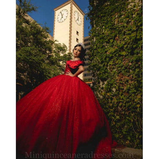 Vestidos De 15 Anos Red Quince Dress Sweetheart Neck Instagram Gowns Lace Appliques Off Shoulder Birthday Party Dress