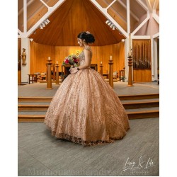 Vestidos De 15 Anos Rose Gold Quince Dress Sequin Sweetheart Neck Instagram Gowns Sleeveless Birthday Party Dresses