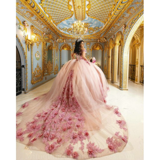 Vestidos De 15 Anos Sweetheart Neck Pink Quinceanera Dress 3D Flowers Sweet 15 Gowns Off Shoulder 2024 Instagram Gowns