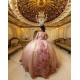 Vestidos De 15 Anos Sweetheart Neck Pink Quinceanera Dress 3D Flowers Sweet 15 Gowns Off Shoulder 2024 Instagram Gowns