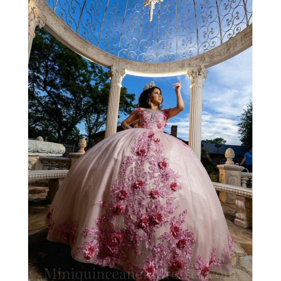 Vestidos De 15 Anos Sweetheart Neck Pink Quinceanera Dress 3D Flowers Sweet 15 Gowns Off Shoulder 2024 Instagram Gowns