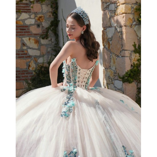 Sweetheart Neck White Quinceanera Dresses 2024 Ball Gown Princess Dress Green Lace Appliques Two Piece Vestidos De 15 Anos