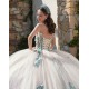 Sweetheart Neck White Quinceanera Dresses 2024 Ball Gown Princess Dress Green Lace Appliques Two Piece Vestidos De 15 Anos