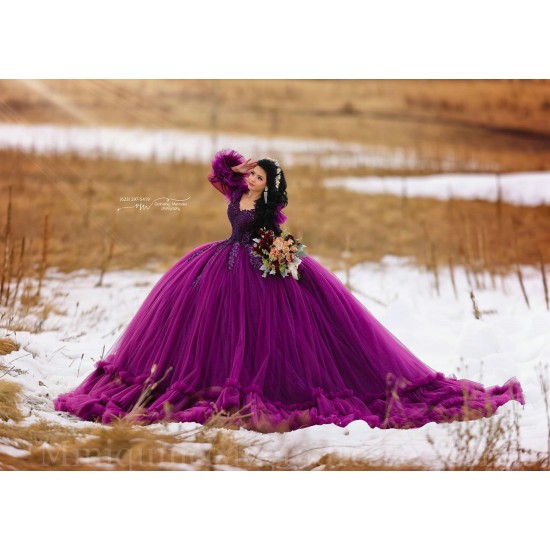 Long Sleeve Purple Quince Dress Sweetheart Neck Instagram Gowns Ruffled Birthday Party Dresses Lace Appliques Vestidos De 15 Anos