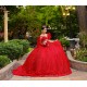 Long Sleeve Red Quince Dress Lace Appliques Vestidos De 15 Anos V Neck Instagram Gowns Birthday Party Dresses