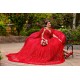 Long Sleeve Red Quince Dress Lace Appliques Vestidos De 15 Anos V Neck Instagram Gowns Birthday Party Dresses