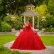 Long Sleeve Red Quince Dress Lace Appliques Vestidos De 15 Anos V Neck Instagram Gowns Birthday Party Dresses