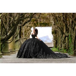 Off Shoulder Black Quince Dress Lace Appliques Vestidos De 15 Anos Sweetheart Neck Instagram Gowns Birthday Party Dresses