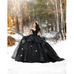 Off Shoulder Black Quince Dress Sweetheart Neck Instagram Gowns Lace Appliques Vestidos De 15 Anos Birthday Party Dresses