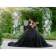 Off Shoulder Black Quince Dress Vestidos De 15 Anos V Neck Instagram Gowns Tiered Birthday Party Dresses