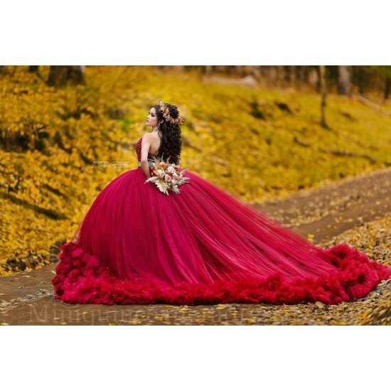 Off Shoulder Burgundy Quince Dress V Neck Instagram Gowns Birthday Party Dresses Ruffled Vestidos De 15 Anos