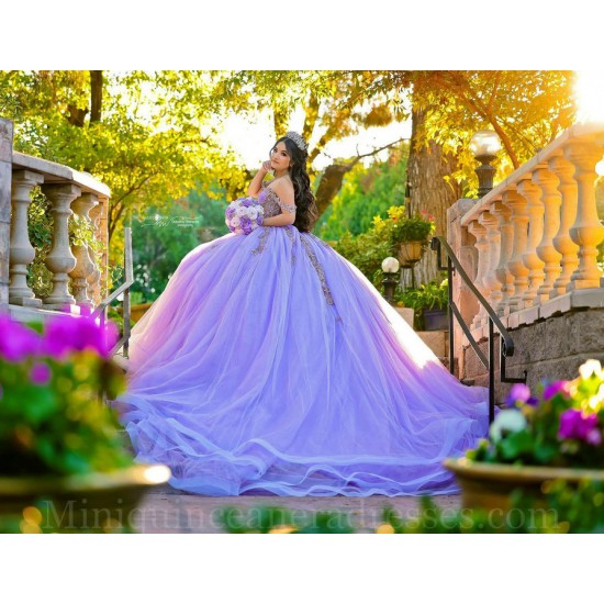 Off Shoulder Lilac Quince Dress Sweetheart Neck Instagram Gowns Birthday Party Dresses Lace Appliques Vestidos De 15 Anos