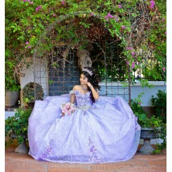 Off Shoulder Lilac Quince Dress Sweetheart Neck Instagram Gowns Birthday Party Dresses Vestidos De 15 Anos With 3D Flowers