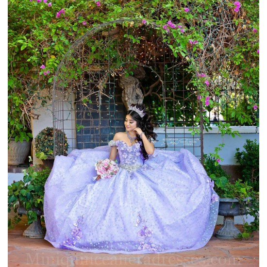 Off Shoulder Lilac Quince Dress Sweetheart Neck Instagram Gowns Birthday Party Dresses Vestidos De 15 Anos With 3D Flowers