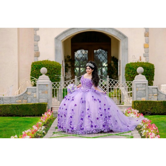 Off Shoulder Lilac Quince Dress Sweetheart Neck Instagram Gowns Sequin Birthday Party Dresses Vestidos De 15 Anos With 3D Flowers