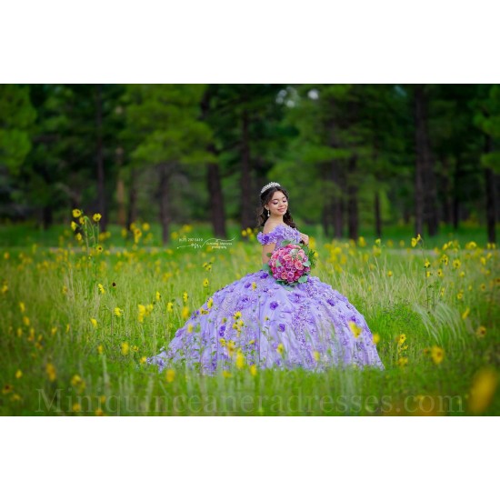 Off Shoulder Lilac Quince Dress Vestidos De 15 Anos Sweetheart Neck Instagram Gowns Birthday Party Dresses With 3D Flowers