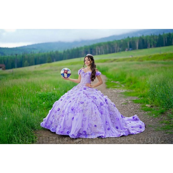 Off Shoulder Lilac Quince Dress Vestidos De 15 Anos Sweetheart Neck Instagram Gowns Birthday Party Dresses With 3D Flowers