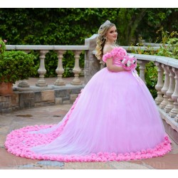 Off Shoulder Pink Quince Dress Sweetheart Neck Instagram Gowns Birthday Party Dresses Vestidos De 15 Anos With 3D Flowers