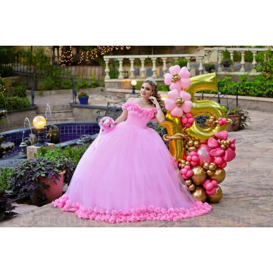 Off Shoulder Pink Quince Dress Sweetheart Neck Instagram Gowns Birthday Party Dresses Vestidos De 15 Anos With 3D Flowers