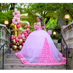 Off Shoulder Pink Quince Dress Sweetheart Neck Instagram Gowns Birthday Party Dresses Vestidos De 15 Anos With 3D Flowers