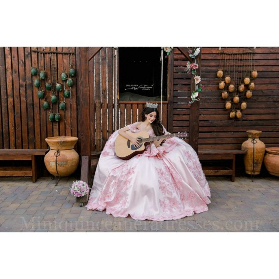 Off Shoulder Pink Quince Dress Sweetheart Neck Instagram Gowns Lace Appliques Birthday Party Dresses Vestidos De 15 Anos