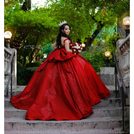 Off Shoulder Red Quince Dress Lace Appliques Vestidos De 15 Anos Sweetheart Neck Instagram Gowns Birthday Party Dresses