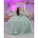 Off Shoulder Sage Green Quince Dress Square Collar Instagram Gowns Lace Appliques Vestidos De 15 Anos Birthday Party Dresses