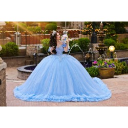 Off Shoulder Sky Blue Quince Dress Sweetheart Neck Instagram Gowns Lace Appliques Birthday Party Dresses Vestidos De 15 Anos