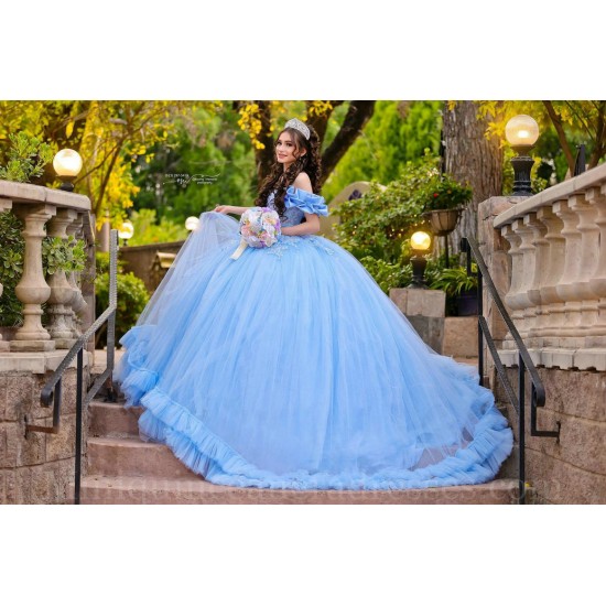 Off Shoulder Sky Blue Quince Dress Sweetheart Neck Instagram Gowns Lace Appliques Birthday Party Dresses Vestidos De 15 Anos