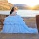 Off Shoulder Sky Blue Quince Dress Tiered Vestidos De 15 Anos Sweetheart Neck Instagram Gowns Lace Appliques Birthday Party Dresses