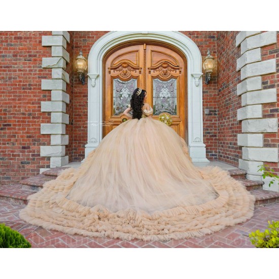 Ruffled Champagne Quince Dress Sweetheart Neck Instagram Gowns Off Shoulder Birthday Party Dresses Vestidos De 15 Anos