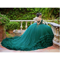 Sleeveless Emerald Green Quince Dress Sweetheart Neck Instagram Gowns Birthday Party Dresses Ruffled Vestidos De 15 Anos