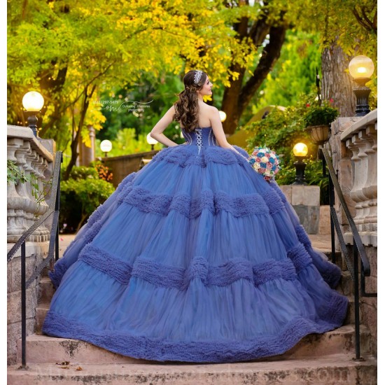 Sleeveless Navy Blue Quince Dress Sweetheart Neck Instagram Gowns Tiered Vestidos De 15 Anos Birthday Party Dresses