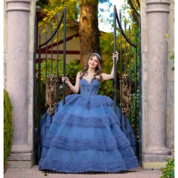 Sleeveless Navy Blue Quince Dress Sweetheart Neck Instagram Gowns Tiered Vestidos De 15 Anos Birthday Party Dresses