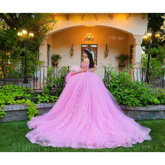 Sweetheart Neck Pink Quince Dress Lace Appliques Vestidos De 15 Anos Off Shoulder Instagram Gowns Birthday Party Dresses