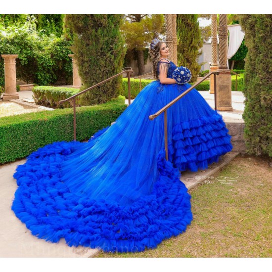 Tiered Blue Quince Dress Birthday Party Dresses Sweetheart Neck Vestidos De 15 Anos Sleeveless Instagram Gowns