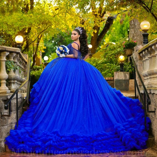 Tiered Blue Quince Dress Birthday Party Dresses Sweetheart Neck Vestidos De 15 Anos Sleeveless Instagram Gowns