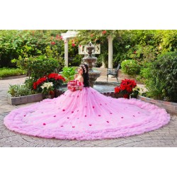 Tiered Pink Quince Dress Birthday Party Dresses Sweetheart Neck Vestidos De 15 Anos Off Shoulder Instagram Gowns With 3D Flowers