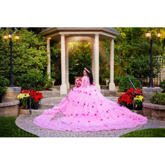 Tiered Pink Quince Dress Birthday Party Dresses Sweetheart Neck Vestidos De 15 Anos Off Shoulder Instagram Gowns With 3D Flowers