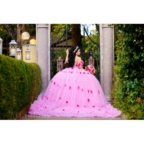 Tiered Pink Quince Dress Birthday Party Dresses Sweetheart Neck Vestidos De 15 Anos Off Shoulder Instagram Gowns With 3D Flowers