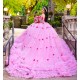 Tiered Pink Quince Dress Birthday Party Dresses Sweetheart Neck Vestidos De 15 Anos Off Shoulder Instagram Gowns With 3D Flowers